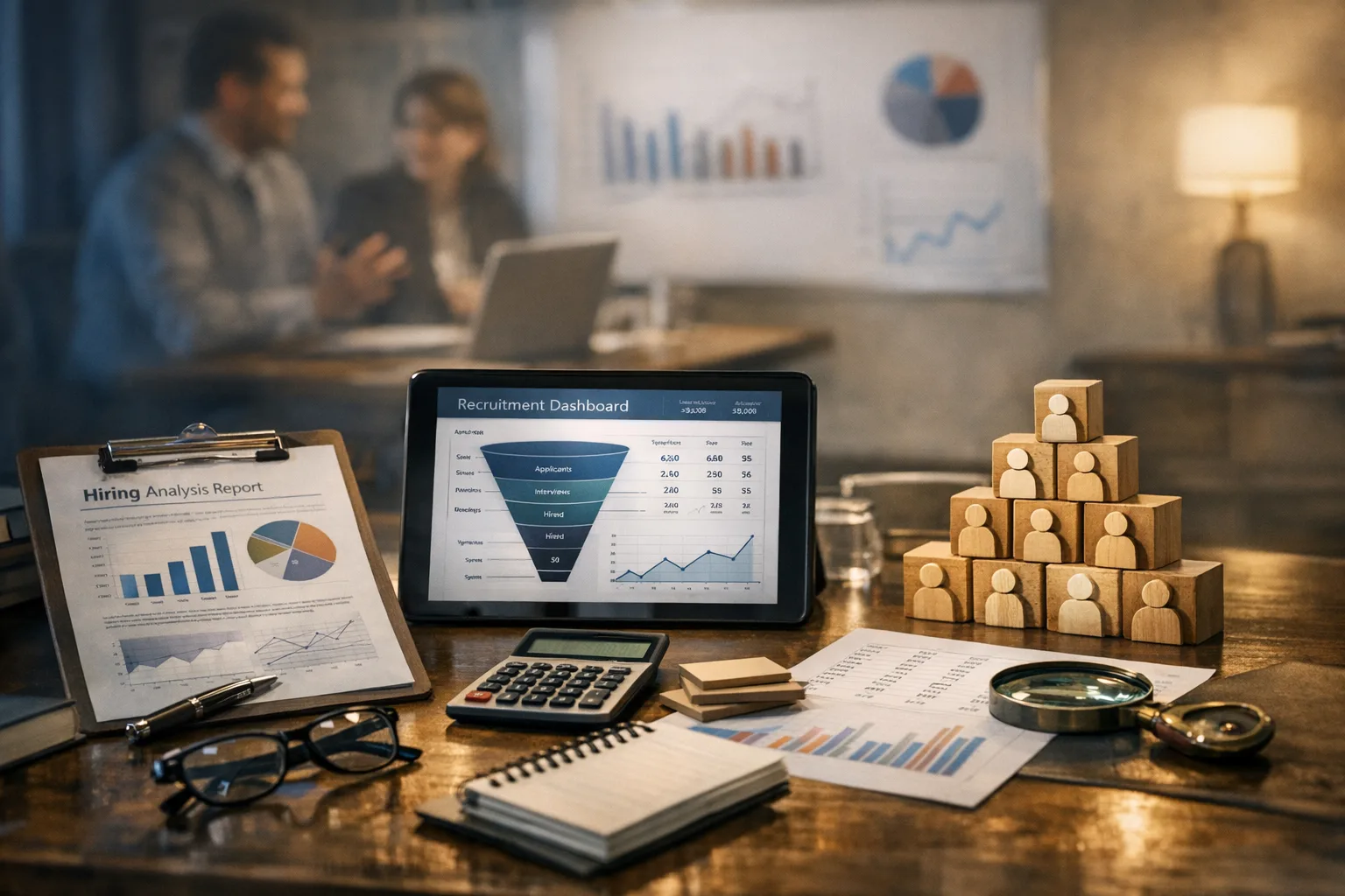 HR manager analyzing measuring hiring effectiveness metrics and strategies on a dashboard