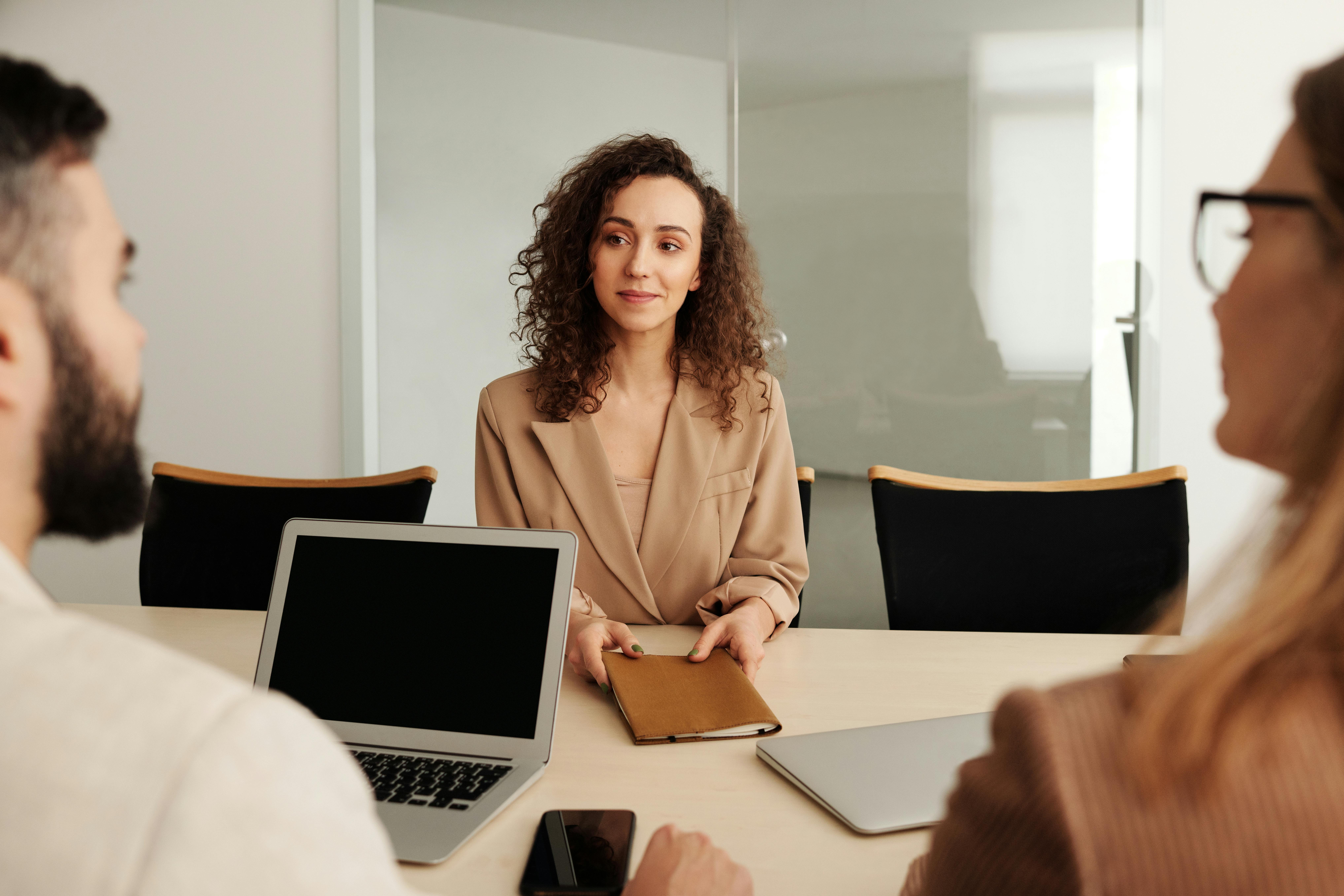 a woman taking an interview process